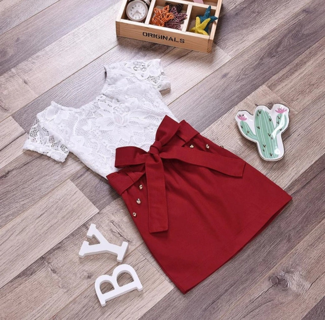 Lace top with Red skirt
